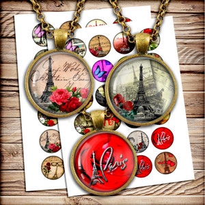 Paris Digital Collage Sheet 20mm 25mm 1 Inch 30mm 1.5 Inch Printable ...