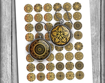 Digital Collage Sheet Ornaments Gold Printable Images 20mm 18mm 16mm 14mm 12mm for jewelry, bottlecaps, Scrapbooking Instant Download