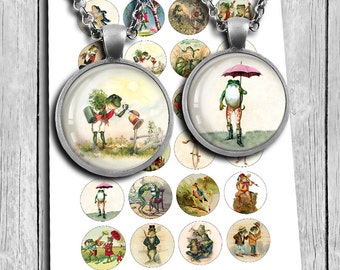 Frogs Digital Collage Sheet 20mm 25mm 1 inch 1.313 inch 1.5 inch Circle Bottle cap images, Printable Images - Instant Download