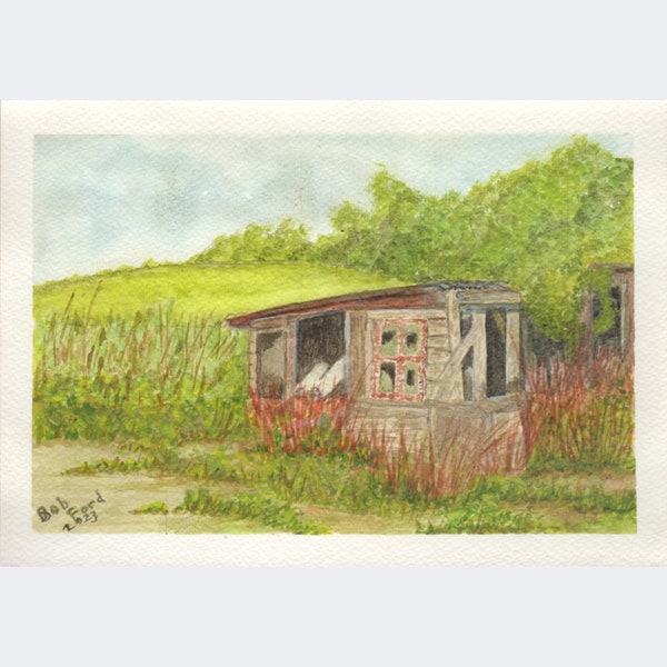 Original Watercolour Painting, Old Run Down Shed