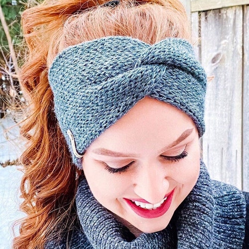 Black Chunky Knitted Headband Knitted Hairband Winter Etsy