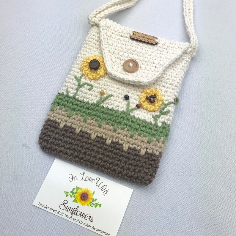 Crochet Cell phone purse with Sunflower design crossbody | Etsy