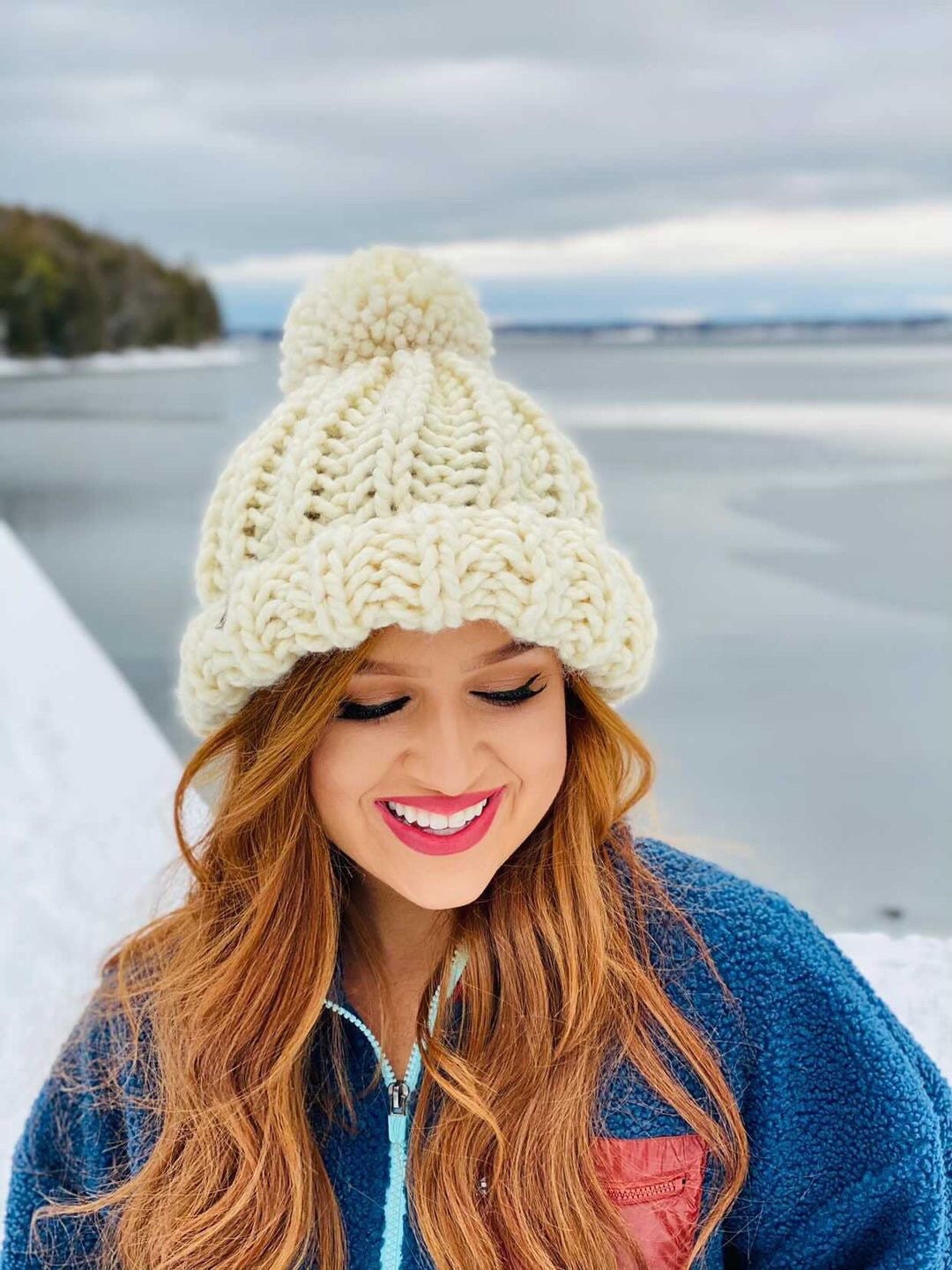 Chunky Knit Beanie: Wool Blend Slouchy Hat With Pom - Etsy display picture 1
