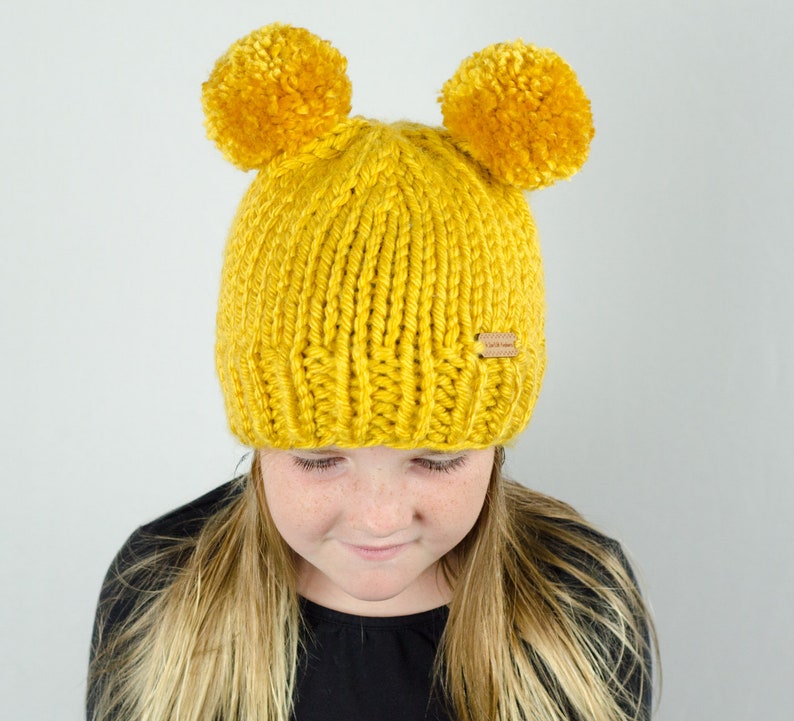 Double Pom Pom Beanie Chunky Knit Beanie With Double Pom Pom - Etsy