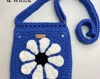 Crochet Granny Square Crossbody Bag: Handmade Cotton Daisy Flower Purse