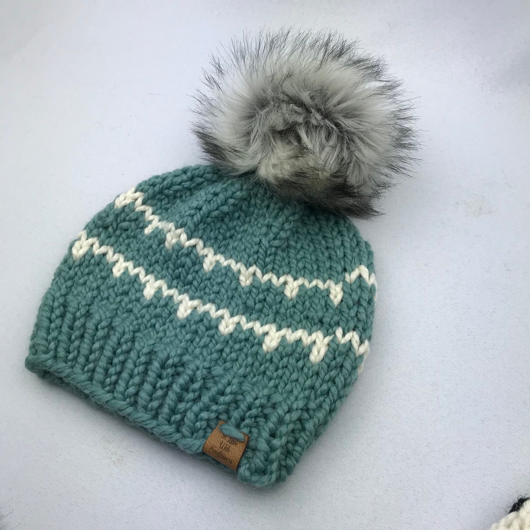 Womens Knit Beanie With Removable Faux Fur Pom Pom Winter Hat Slouchy