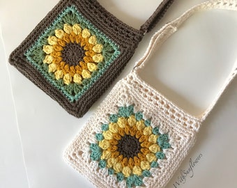 Crochet Sunflower Purse with crossbody adjustable strap - Womens Handmade Purse - Crochet Bag - Granny Square - gift for her - gift for mom