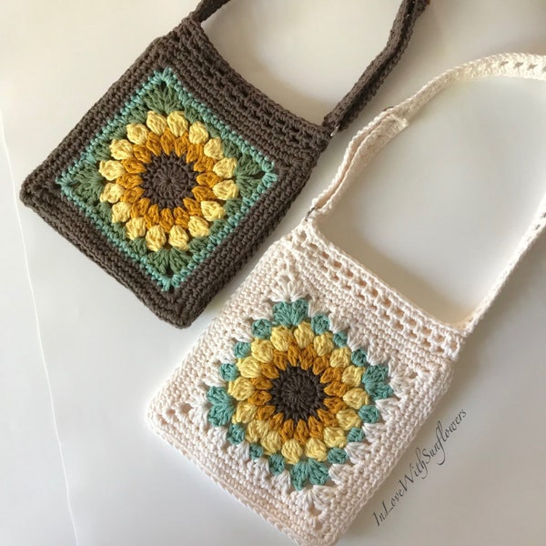 Crochet Sunflower Purse with crossbody adjustable strap - Womens Handmade Purse - Crochet Bag - Granny Square - gift for her - gift for mom