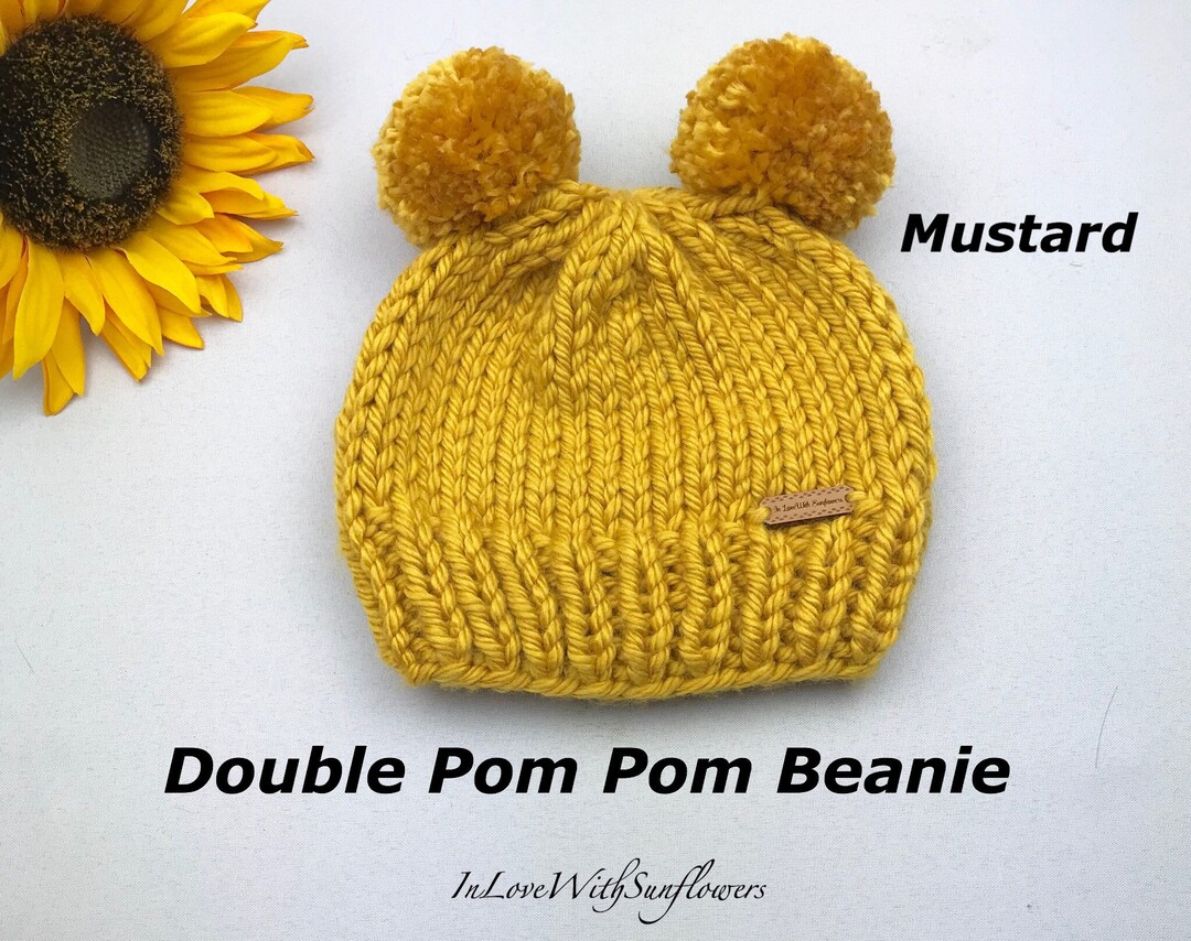 Double Pom Pom Beanie Chunky Knit Beanie With Double Pom Pom - Etsy