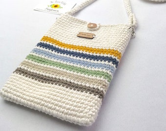 Womens Crossbody Crochet Purse - Cell Phone pouch - Gift for mom - Cell Phone Purse - gift for her  - handmade purse - Retro 70’s look