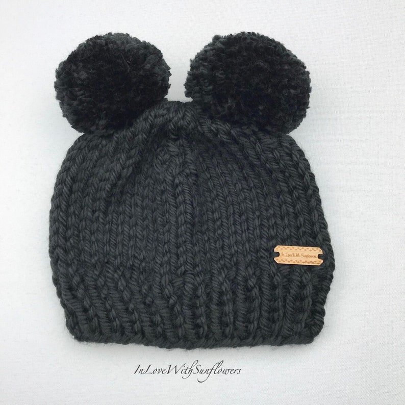 Double Pom Pom Beanie Chunky Knit Beanie With Double Pom Pom - Etsy