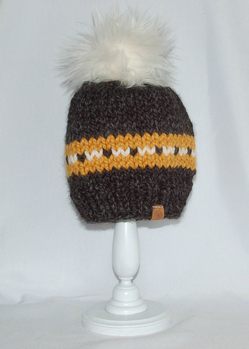 Knit Beanie with Faux Fur Pom Pom Beanie Knit Toque Pom Etsy