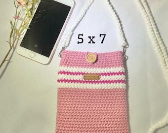 Womens Crochet Purse with crossbody strap - Cell Phone pouch - Pink phone holder - Cell Phone Purse - gift for her - handmade purse -Concert