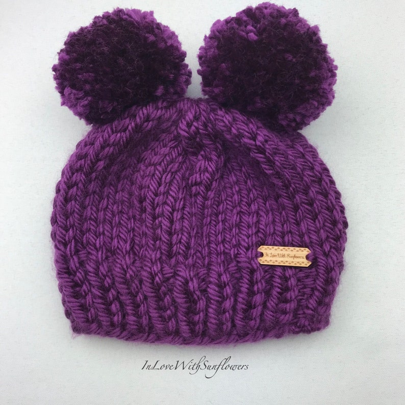 Double Pom Pom Beanie Chunky Knit Beanie With Double Pom Pom Etsy