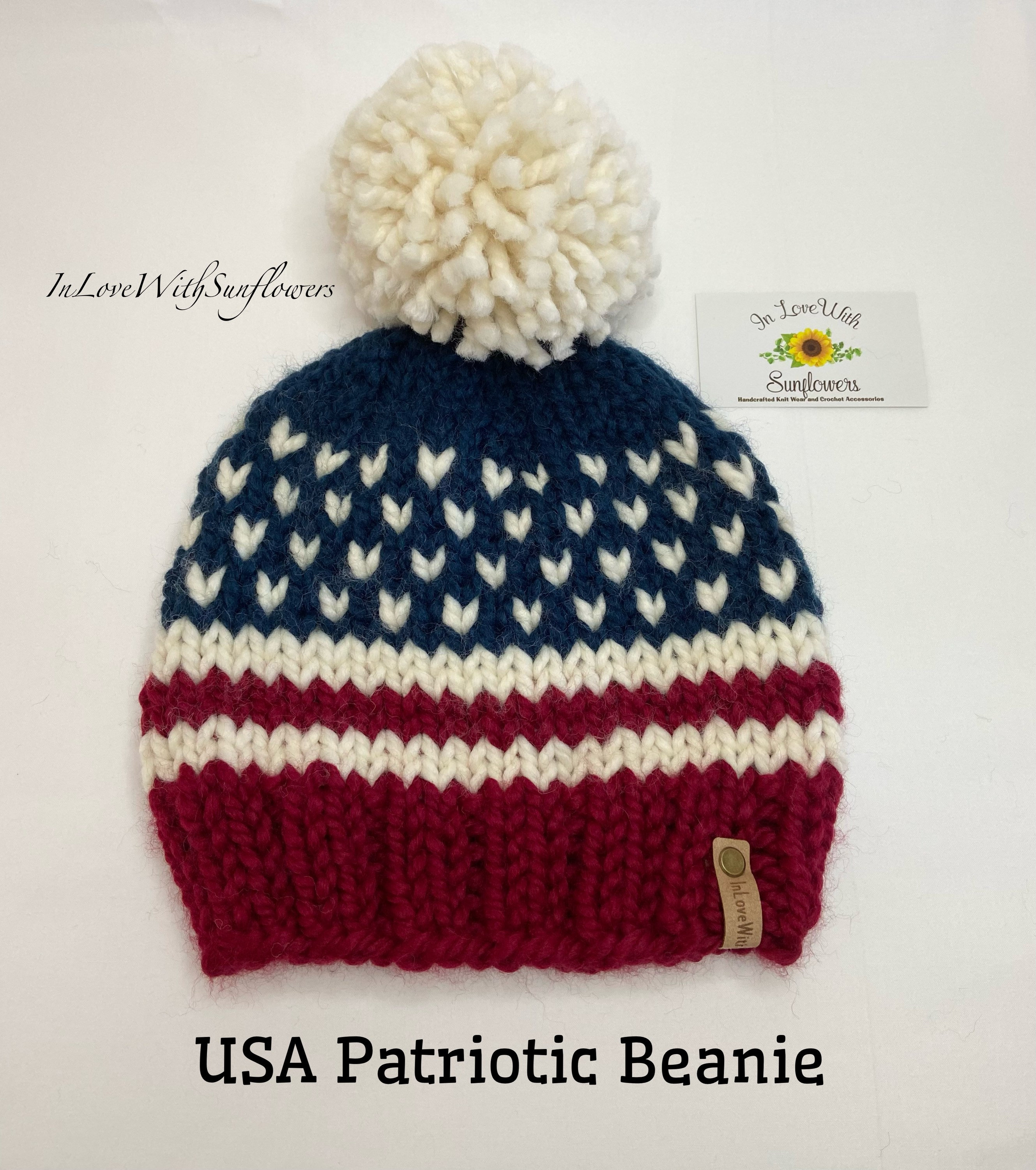 Hand-knitted USA Flag Beanie – Americana Wool Blend Winter 