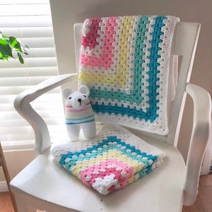 Pastel Rainbow Baby Blanket - Crochet - Gift for baby - Handmade - Nursery Decor - Newborn Photo Prop - Granny Square
