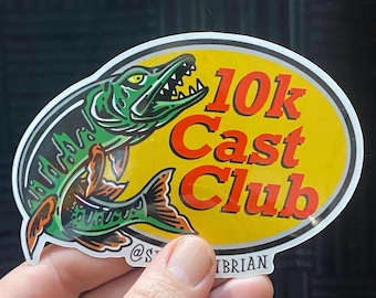 10k cast club musky vinyl sticker designed by sideshowbrian tattooer.                                     Musky, muskie, bass pro, fishing