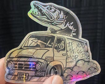 Thicc Musky, crushed glitter vinyl tattoo and hotrod inspired musky in a van. Fishing sticker by sideshowbrian tattooer for cut and retie