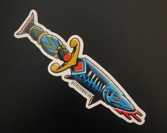 Dagger Mouth musky vinyl sticker designed by sideshowbrian tattooer