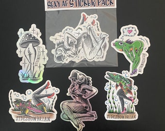 Sexy AF Sticker Pack by side show brian tattooer. 5 sexy stickers of reverse mermaids, mushrooms etc from my current lineup