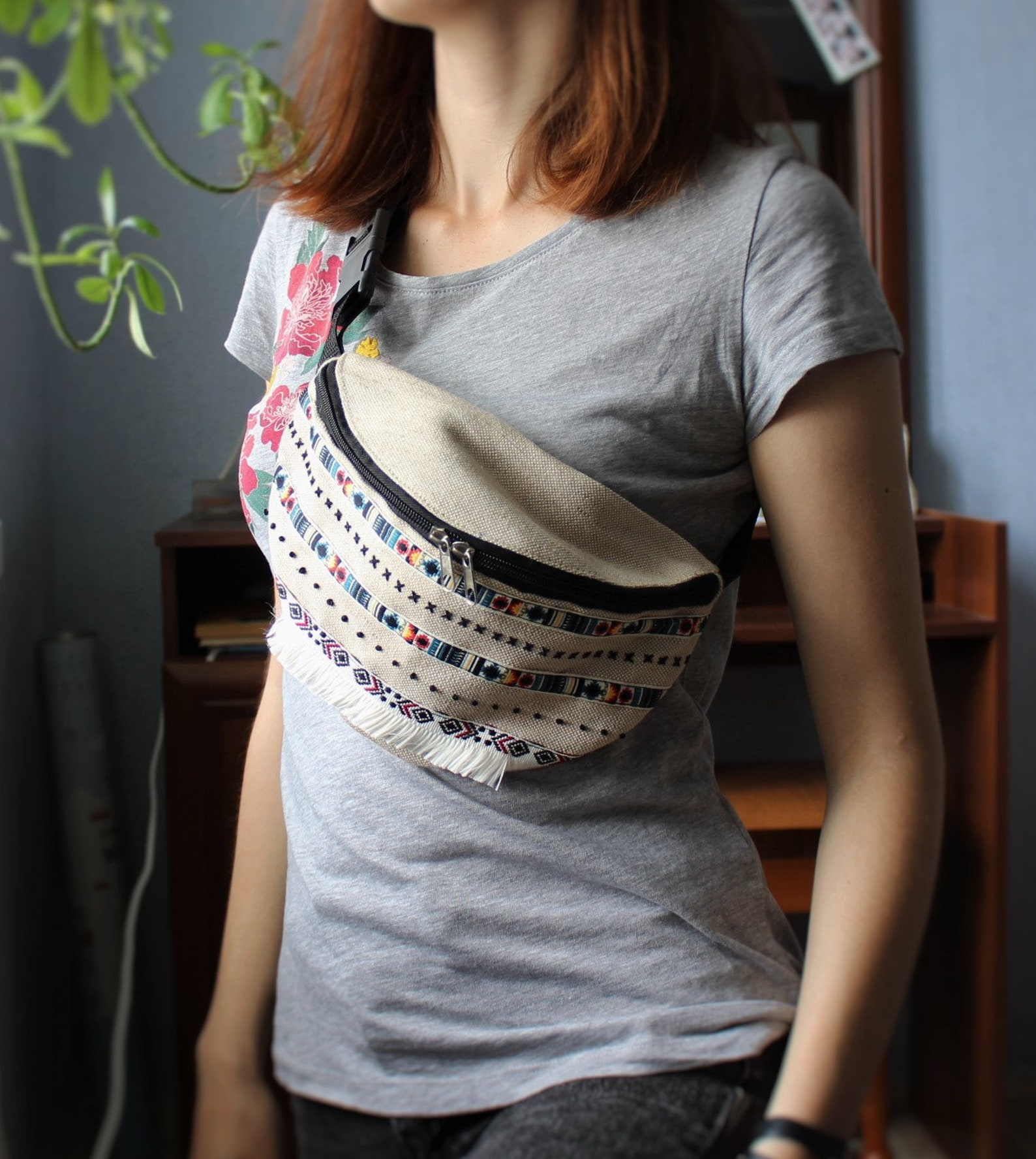 Embroidered fanny pack Large boho waist bag Festival fanny bag Etsy