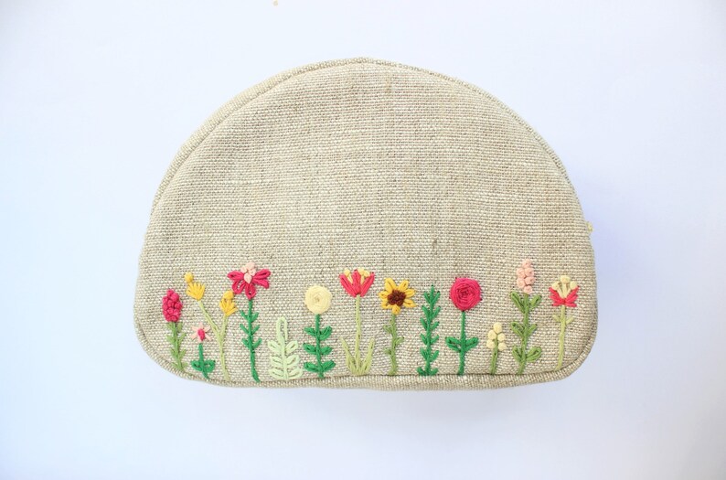 Embroidered Cosmetic Bag Small Makeup Bag Floral Makeup Zipper Etsy