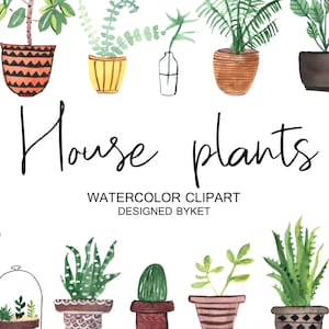 Watercolor house plants clip art Indoor plants potted plant Hand painted cactus Succulent Ceramic planter Monstera Wedding clipart