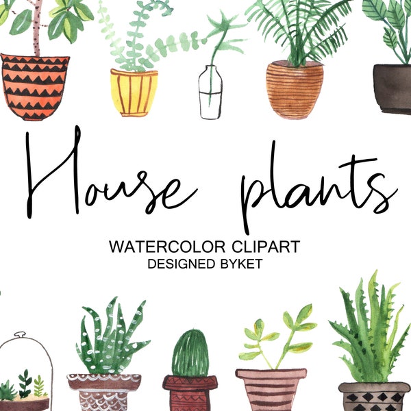 Acuarela plantas de interior clip art Plantas de interior planta en maceta Cactus pintado a mano Suculenta Jardinera de cerámica Monstera Clipart de boda