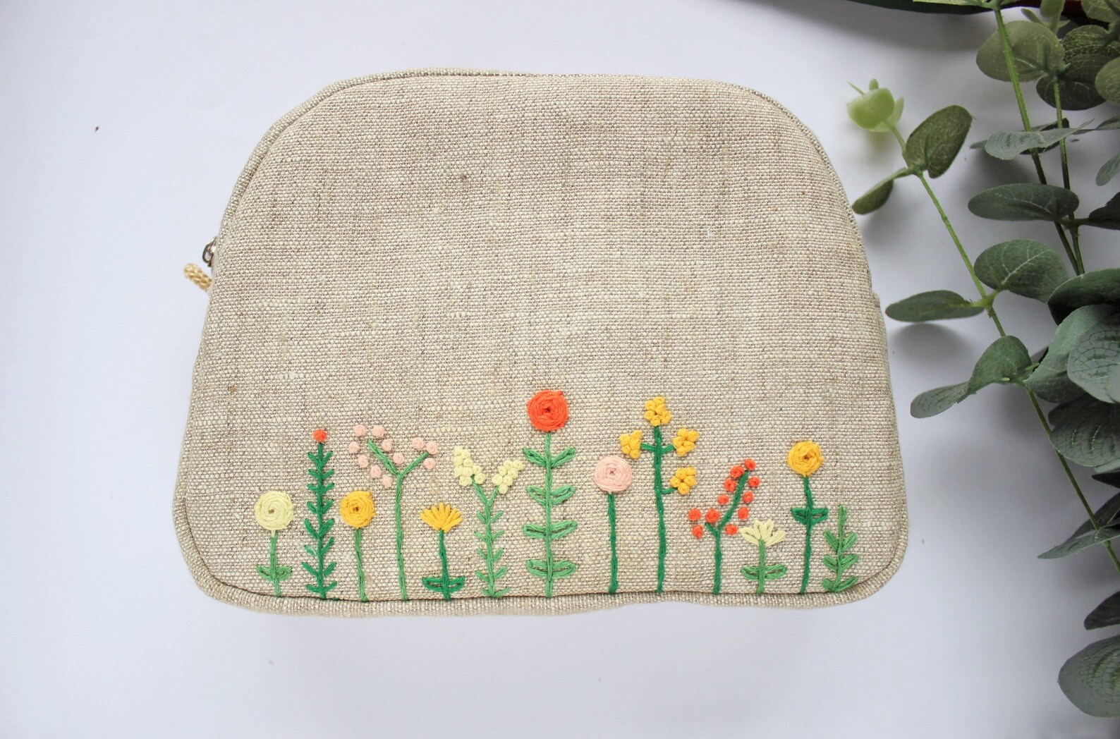 Personalized Cosmetic Bag Embroidered Makeup Bag Linen Wash Etsy