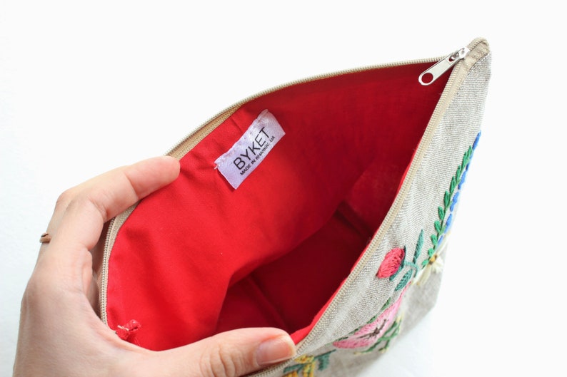 Embroidered Large Makeup Bag Made From Linen Hand Embroidered Etsy