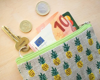 Porte-monnaie ananas Petites femmes portefeuille Pochette de monnaie en lin Pochette à fermeture éclair Fruits Petit sac de maquillage Sac à main en lin Cadeau de demoiselles d’honneur Portefeuille de changement