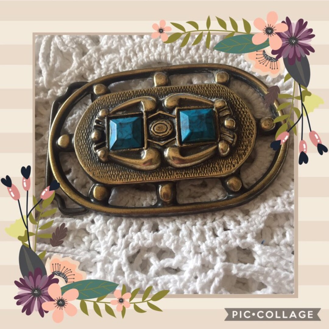 Retro Belt Buckle Faux Turquoise Gold Tone Accents Accessory  display picture 1