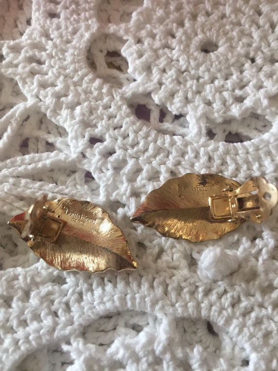 Vintage Louis Feraud Paris Clip On Earrings Leaf … - image 4