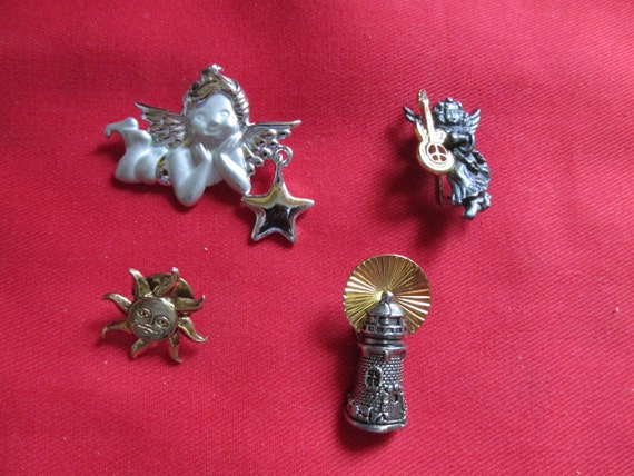 Angels, Sun, and Lighthouse Pin Brooch Lot - image 1