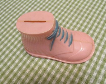 Hava Toy Pink Baby Shoe Vintage Bank Blue Shoelaces Retro Collectible