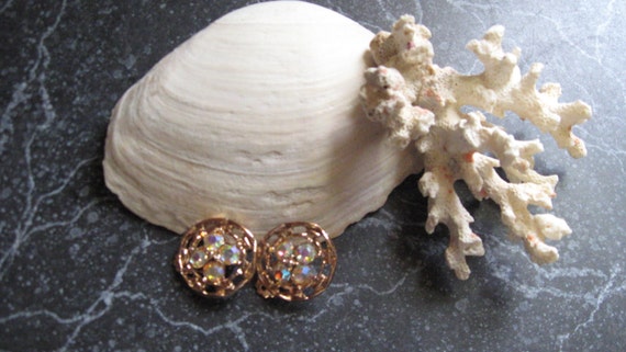Copper Tone Rhinestone Clip Earrings - image 1