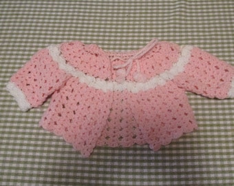 Vintage Handmade Crocheted Pink and White Baby Infant Sweater