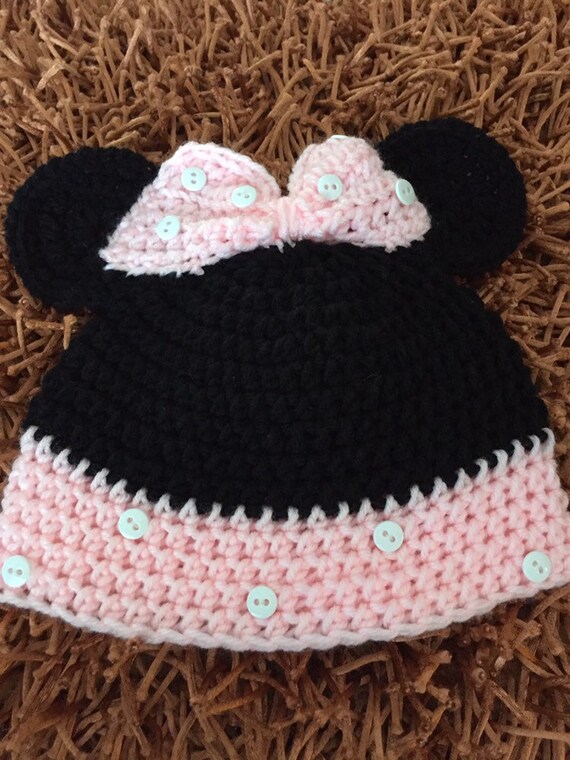 Retro Handmade Child’s Crocheted Hat Black and Pin