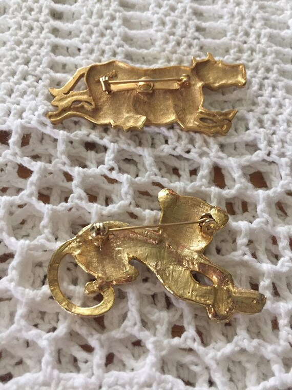 Pair of Animal Figural Pins Brooches Cow Who Jump… - image 2