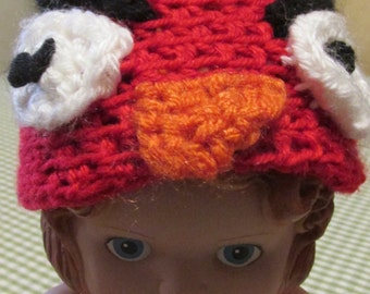 Handmade Crocheted Red Angry Bird Newborn Baby Hat