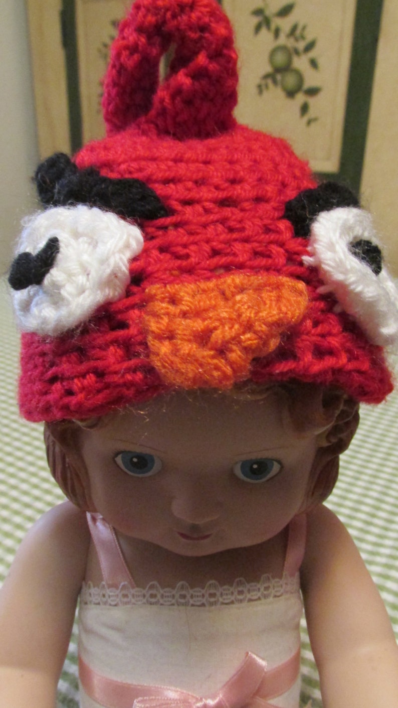 Handmade Crocheted Red Angry Bird Newborn Baby Hat image 1