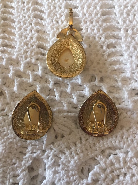 Rhinestone and Faux Pearl Pendant and Pierced  Ea… - image 2