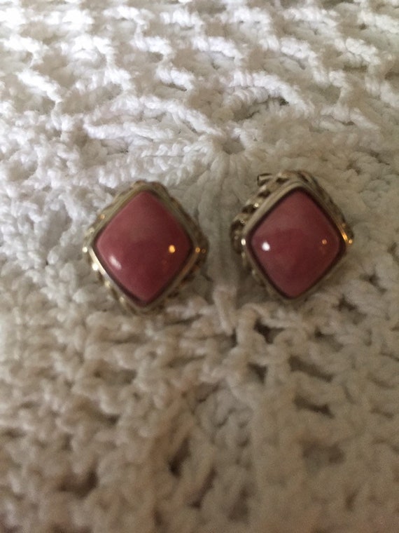 Pink Stone Pierced Earrings Marked 925 Sterling F… - image 5