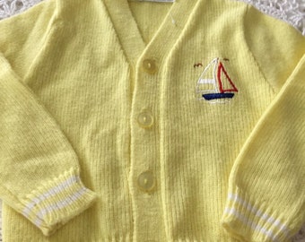 Vintage Baby Boy Cardigan Sweater Size 18 Month Styled By AKM Sailboat Theme