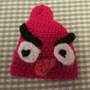 Handmade Crocheted Red Angry Bird Newborn Baby Hat image 2