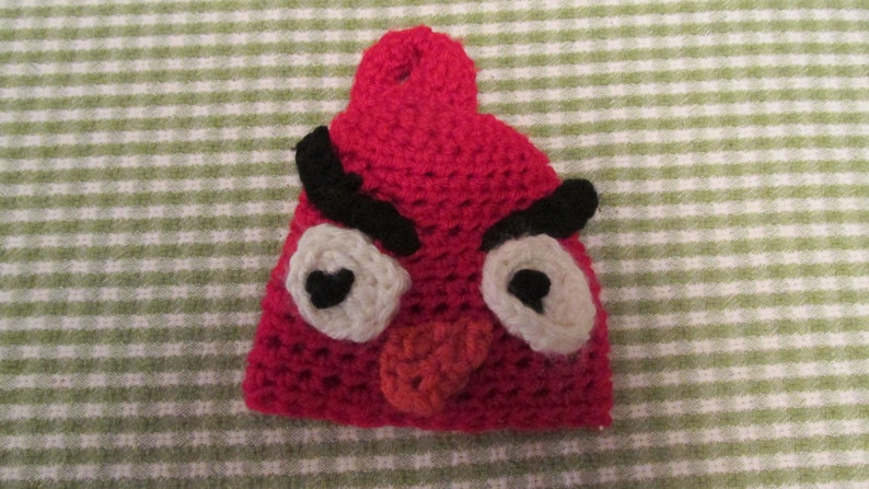 Handmade Crocheted Red Angry Bird Newborn Baby Hat image 2