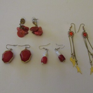 Vintage Lot Red Theme Pierced Earrings Retro Jewelry Bundle