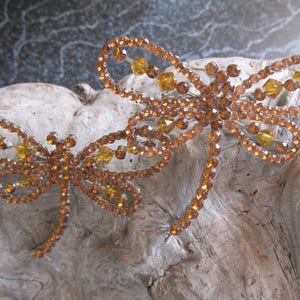 Pair of Dragonfly Pins Brooches Gold Rhinestones and Beads