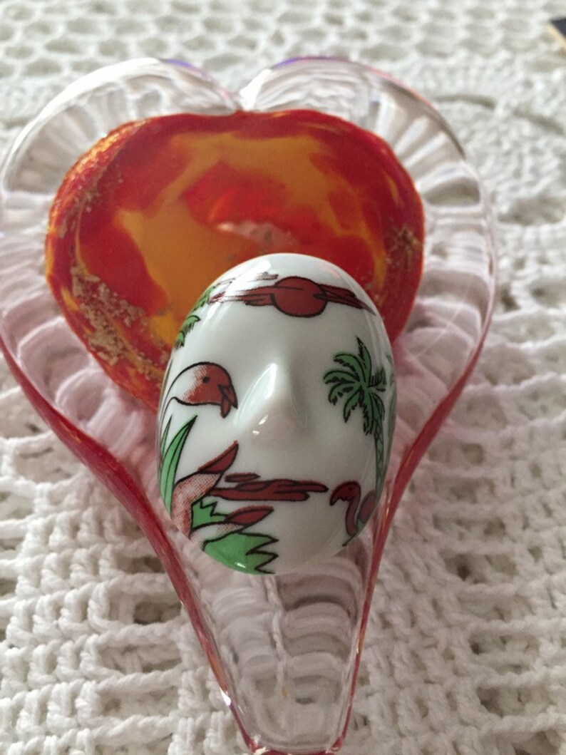 Glass Face Pin Brooch With Palm Trees and Bird Accents