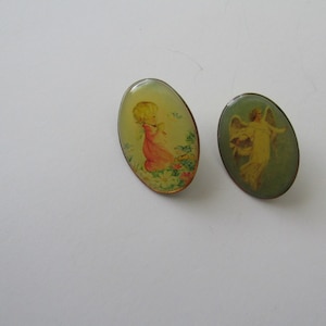 Set of Two Vintage Tack Pins Featuring Angel and Child